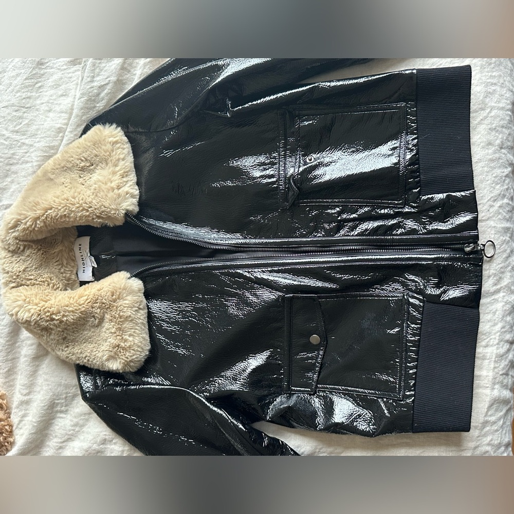 Topshop Highline Collections Faux Leather Jacket with Fur Trim